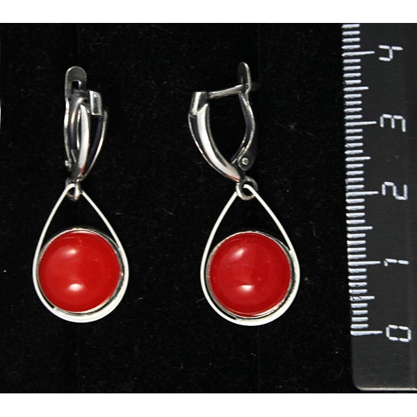 Серьги из агата красного, (тонировка под коралл), круг 12мм,