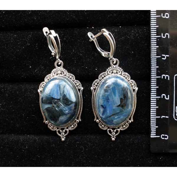 Серьги из кианита (кабошон-мозаика), овал 25х18мм, основа