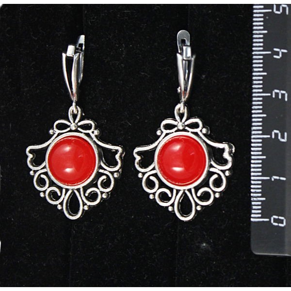 Серьги из агата красного, (тонировка под коралл), круг 12мм,