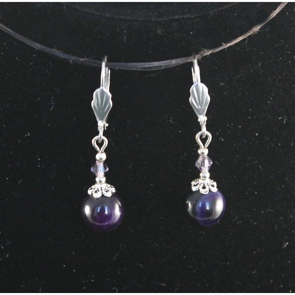 Серьги из агата фиолетового (тонировка), шапочка