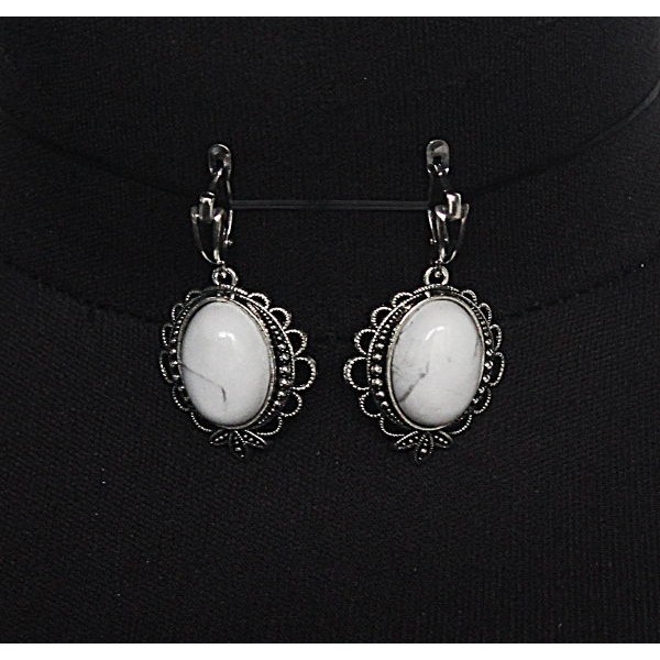 Серьги из камня каулит (имитация кахолонга), овал 18х13мм, оправа