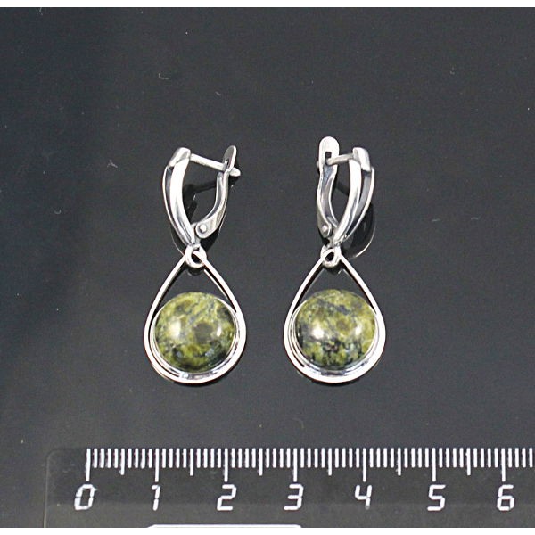 Серьги из змеевика, круг 12мм,