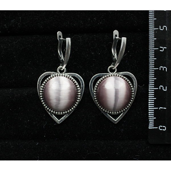 Серьги из кошачьего глаза (синт.), цвет сиреневый
