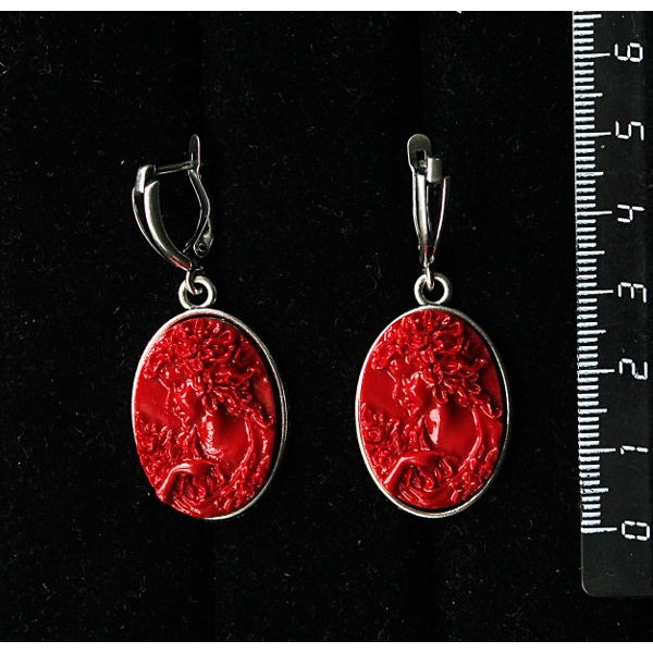 Серьги из крафтовой смолы, цвет красный, кабошон