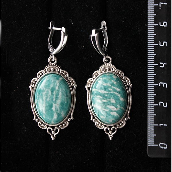 Серьги из амазонита, овал 25х18мм, оправа