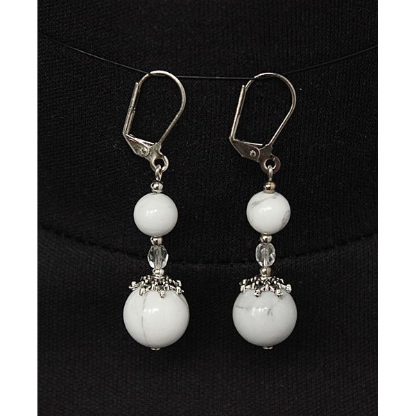 Серьги из камня каулит (имитация кахолонга), шарики 8 и 12мм, шапочка