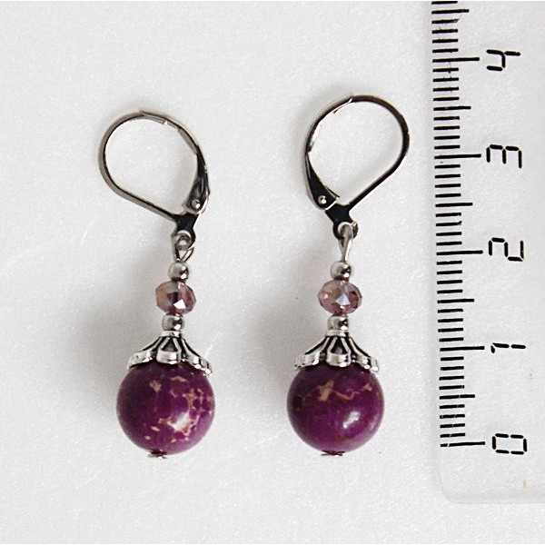 Серьги из варисцита, цвет фиолетовый (тонировка), шарик 10мм, шапочка