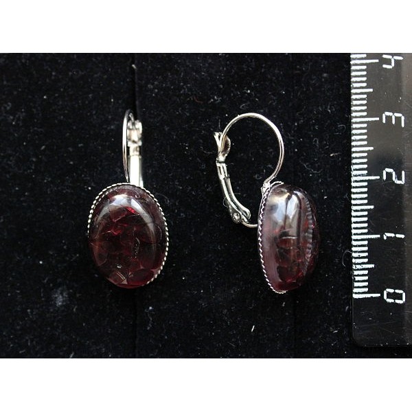 Серьги из граната (кабошон-мозаика), овал 18х13мм, замок петелька