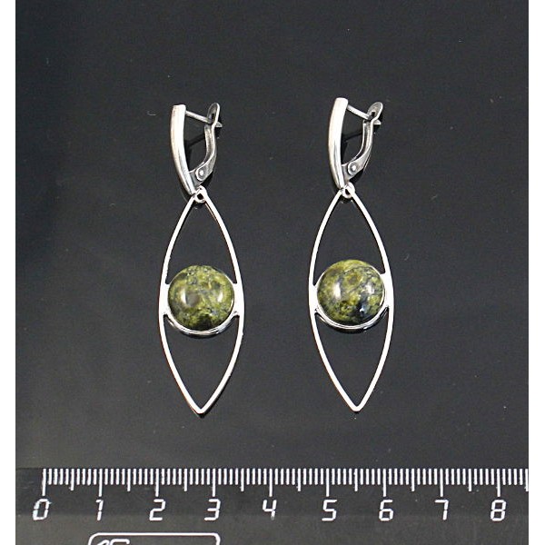Серьги из змеевика, круг 12мм,
