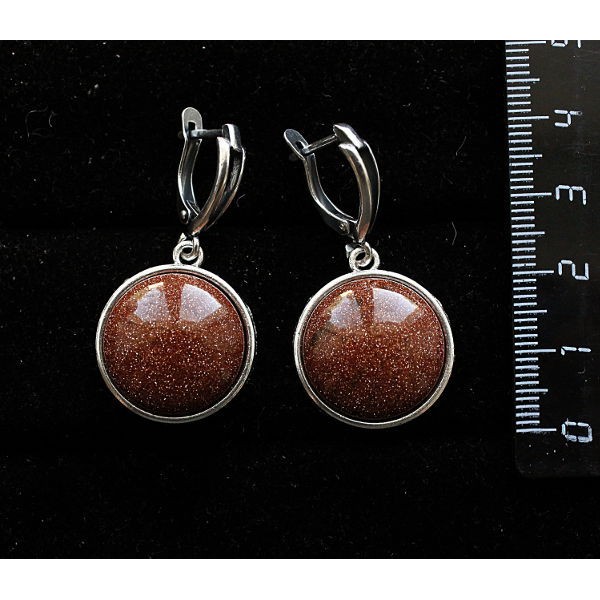 Серьги из авантюрина красного (синт.), круг 18мм, швензы посеребрение
