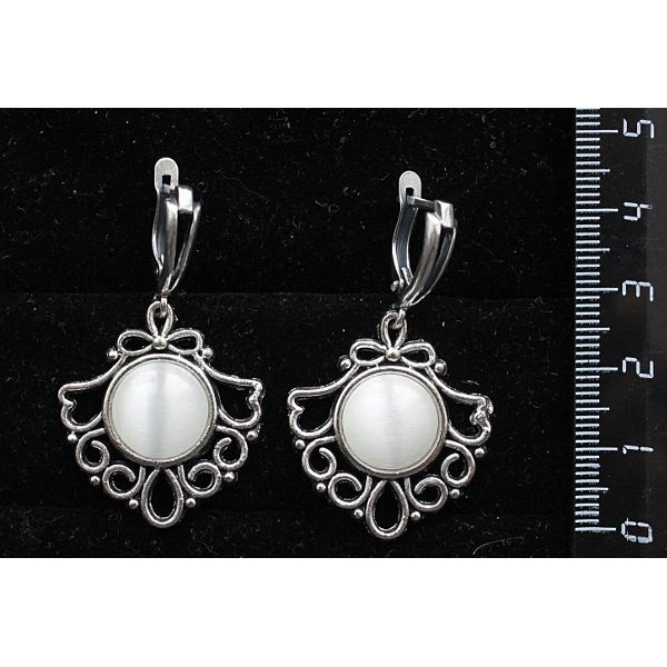 Серьги из кошачьего глаза (синт.), круг 12мм, цвет белый, оправа