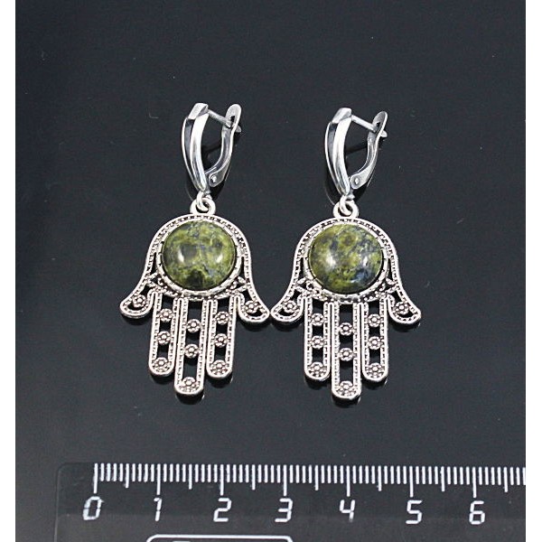 Серьги из змеевика, круг 12мм,