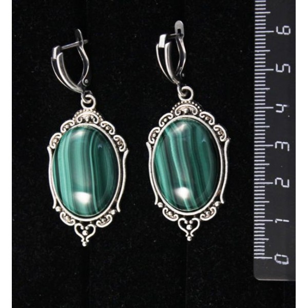 Серьги из малахита, овал 25х18мм,