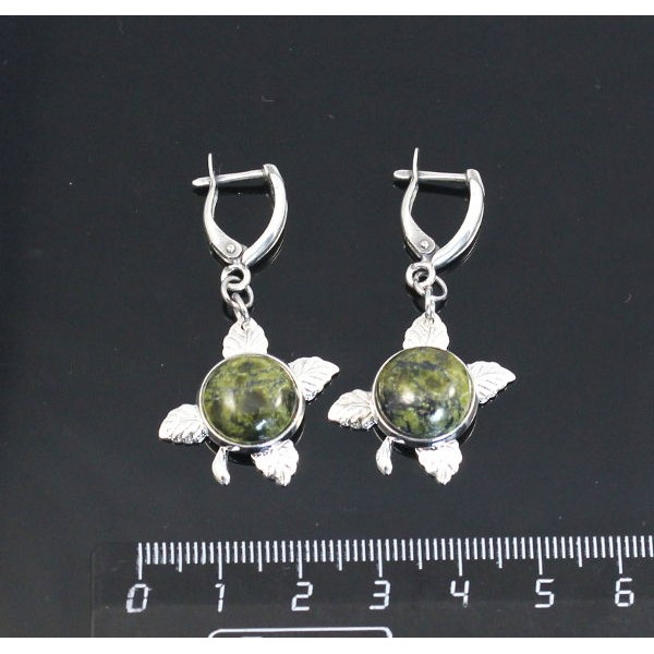 Серьги из змеевика, круг 12мм,