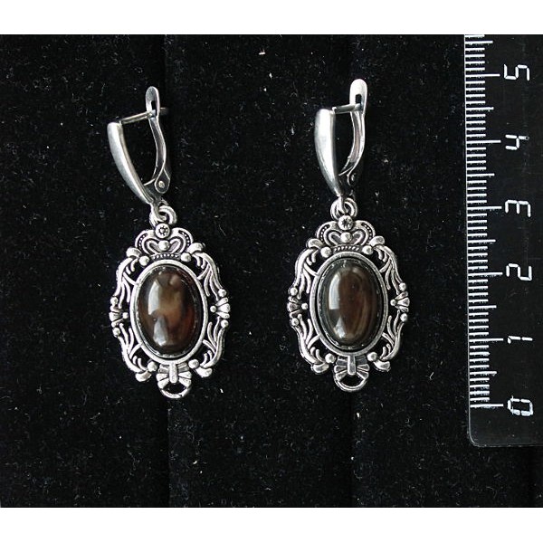 Серьги из агата черного, основа