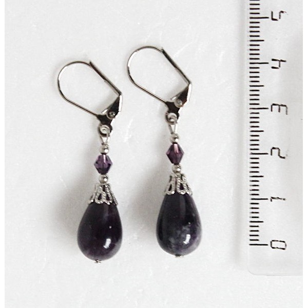 Серьги из аметиста, капельки 16х10мм, шапочка