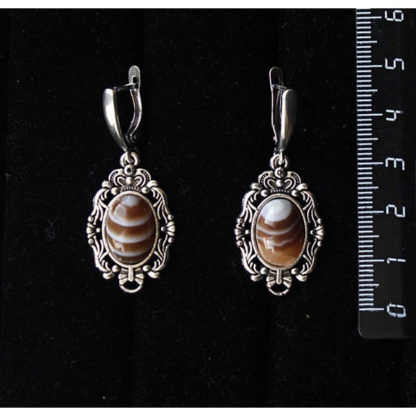 Серьги из агата кофейного (тонировка), основа