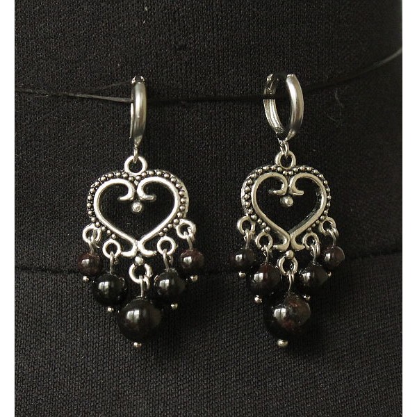 Серьги из граната, шарик 8, 6, 4мм, коннектор