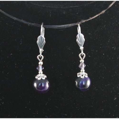 Серьги из агата фиолетового (тонировка), шапочка 