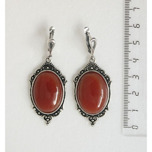 Серьги из сердолика, овал 25х18мм, оправа 