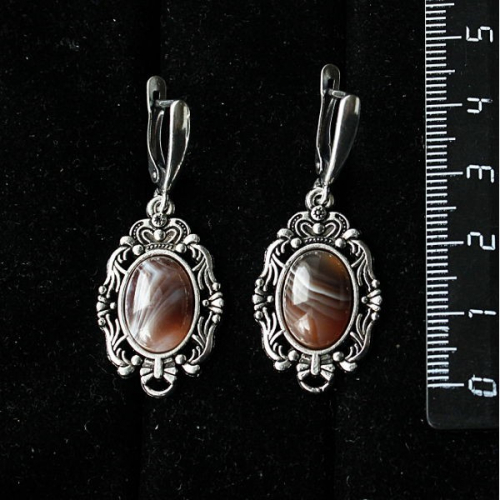 Серьги из агата серо-коричневого (ботсванский), 
