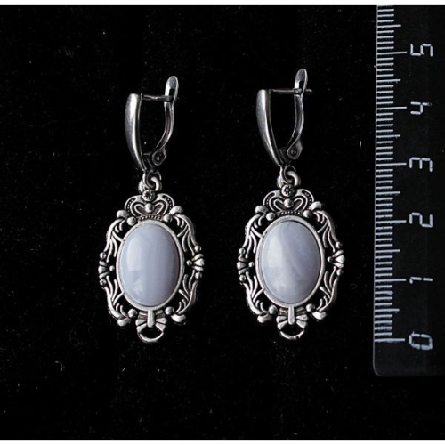 Серьги из агата голубого (сапфирин),  