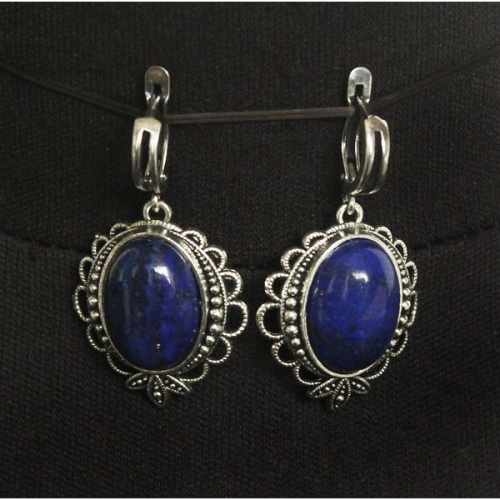 Серьги из лазурита (синий), овал 18х13мм, оправа 