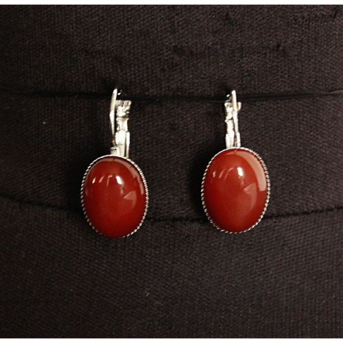 Серьги из сердолика (однотонный гладкий), овал 18х13мм, замок петелька