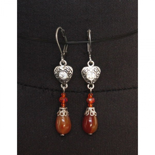 Серьги из сердолика, капелька+бусинка, коннектор 