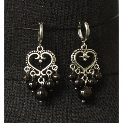 Серьги из граната, шарик 8, 6, 4мм, коннектор 