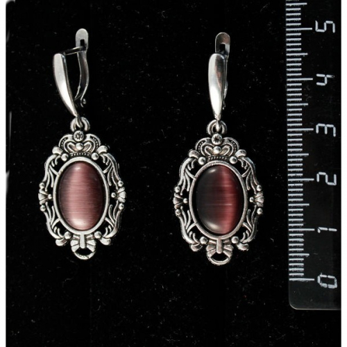 Серьги из кошачьего глаз (синт.), цвет фиолетовый, 