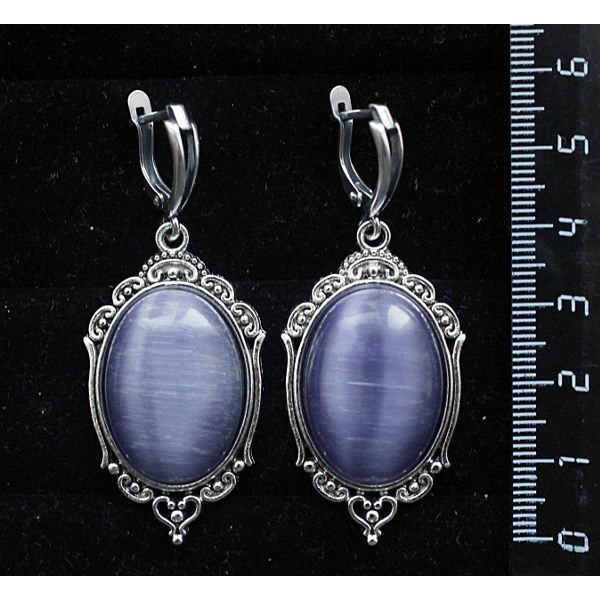 Серьги из кошачьего глаза (синт.), овал 25х18мм, цвет фиолетовый, оправа