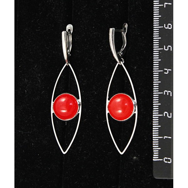 Серьги из агата красного, (тонировка под коралл), круг 12мм,