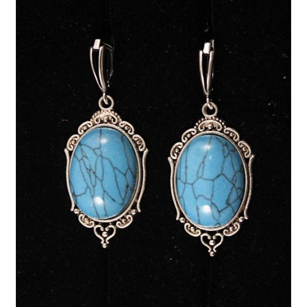 Серьги из бирюзы (иск.), овал 25х18мм,