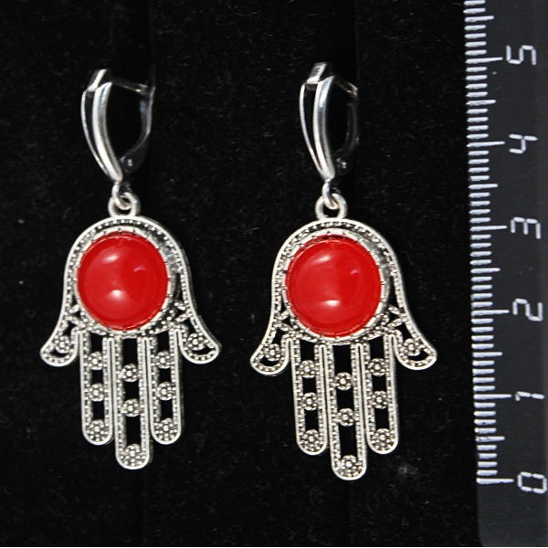 Серьги из агата красного, (тонировка под коралл), круг 12мм,