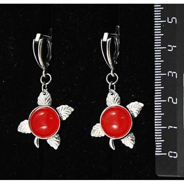 Серьги из агата красного, (тонировка под коралл), круг 12мм,