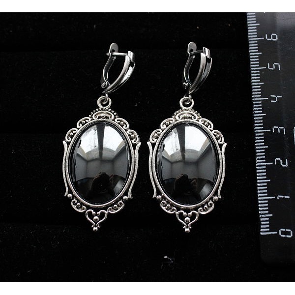 Серьги из гематита, овал 25х18мм, оправа