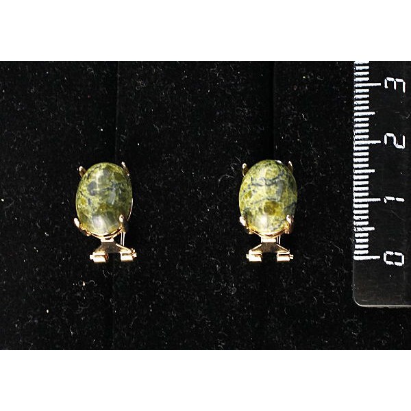 Серьги из змеевиком, овал 14х10мм, замок гвоздик+лапка