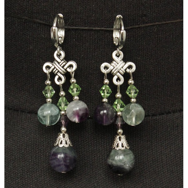 Серьги из флюорита, шарик 10мм, гладкий, коннектор узелок