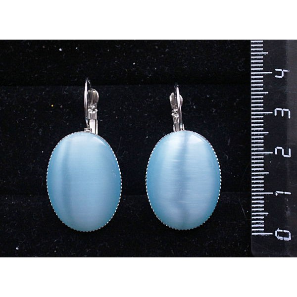 Серьги из кошачьего глаза (синт.), овал 25х18мм, цвет морская волна, замок петелька