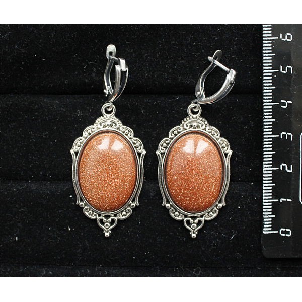Серьги из авантюрина красного (синт.), овал 25х18мм, оправа