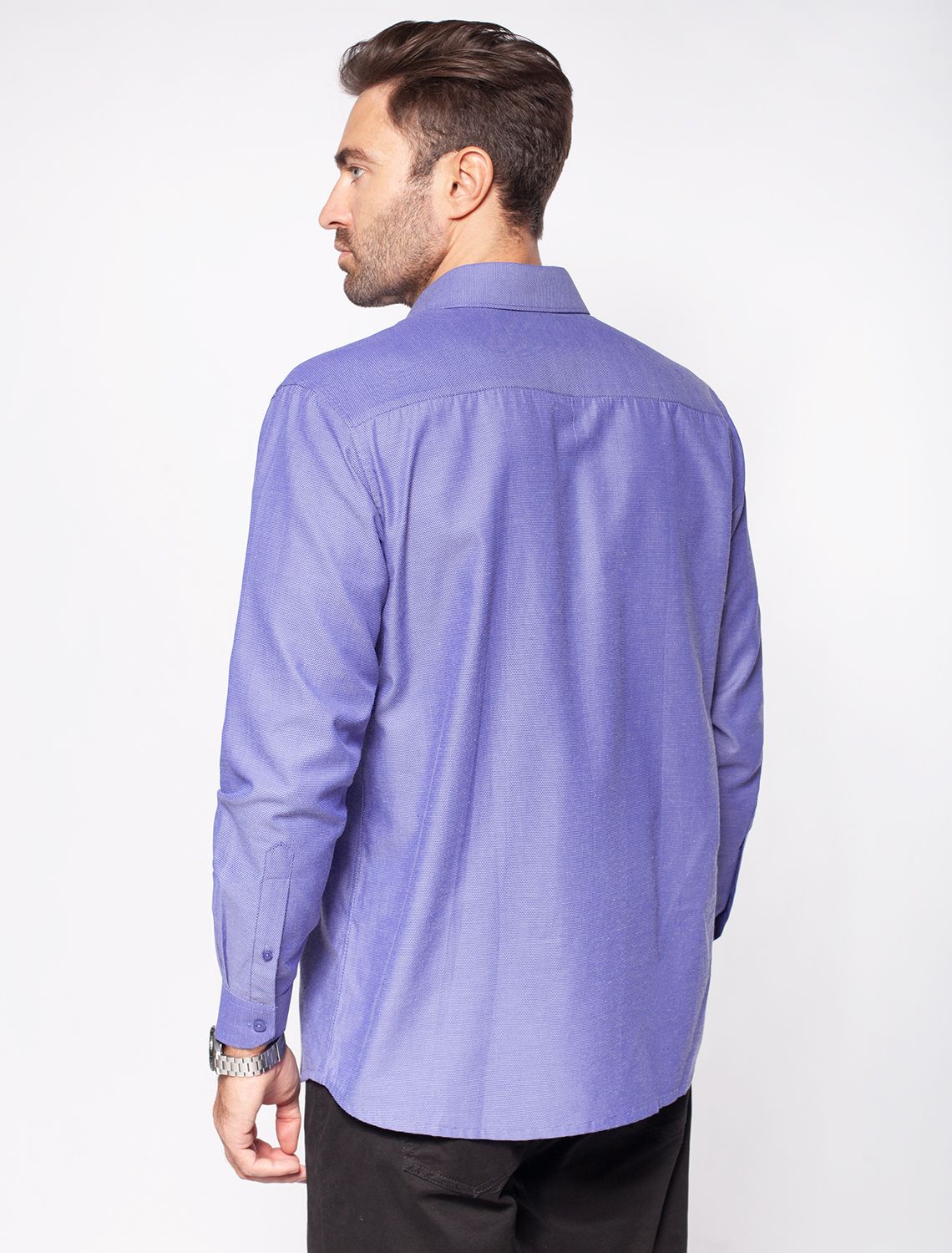 Ст.цена 1990р Рубашка мужская с контрастными внутренними элементами из фактурного хлопка с ПЭ U29.000 т.синий