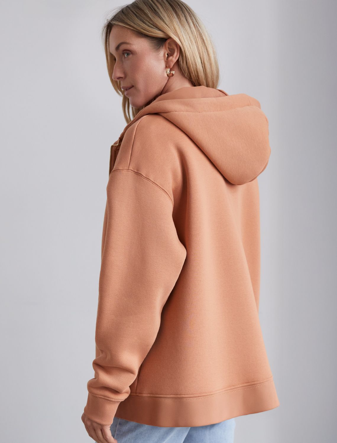 Худи на молнии из премиального футера трехнитки с начесом D49.062 охра