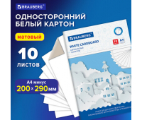 Картон белый А4 немелованный, 10 листов, в папке, BRAUBERG, 200х290 мм, 