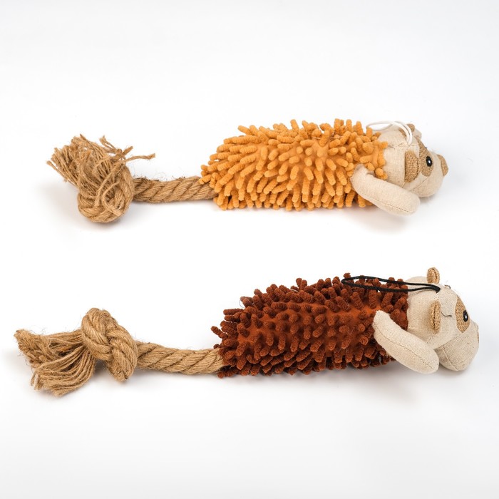 Игрушка мягкая для собак «Пёс» с пищалкой и канатом, 39×11 см, коричневая