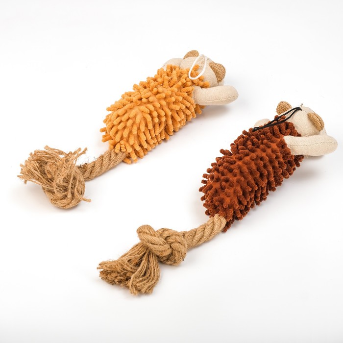 Игрушка мягкая для собак «Пёс» с пищалкой и канатом, 39×11 см, коричневая