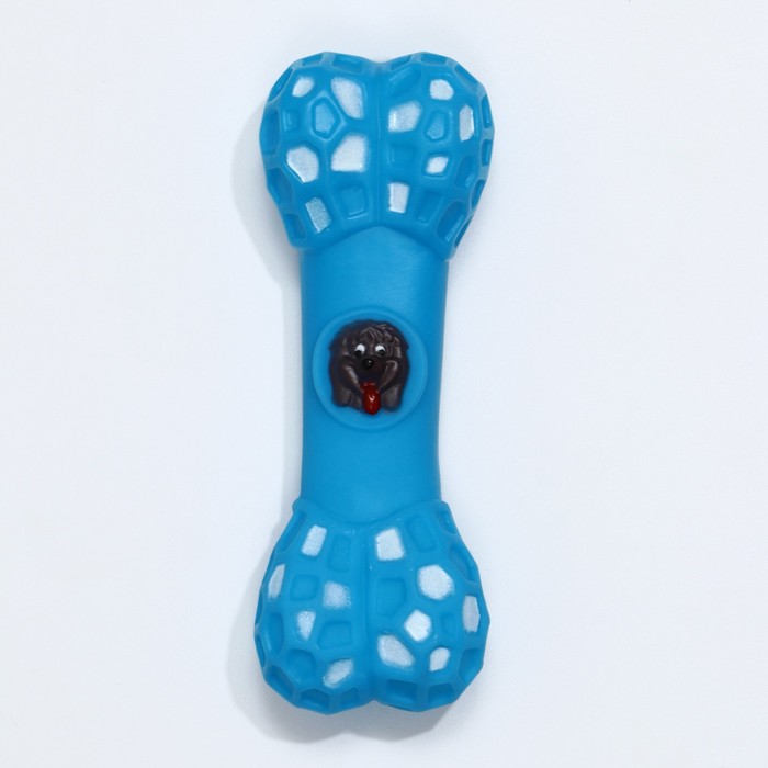 Игрушка пищащая «Кость с портретом» для собак, 15 см, голубая