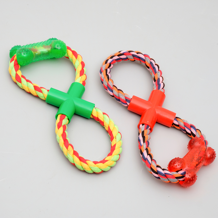 Игрушка тренировочная канатная «Восьмёрка с косточкой», до 25 см до 135 г, микс цветов