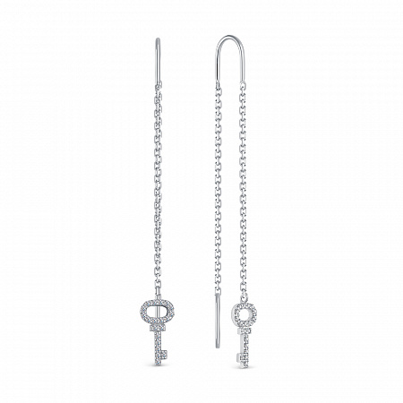 Серьги с фианитом родированные серебро 925*