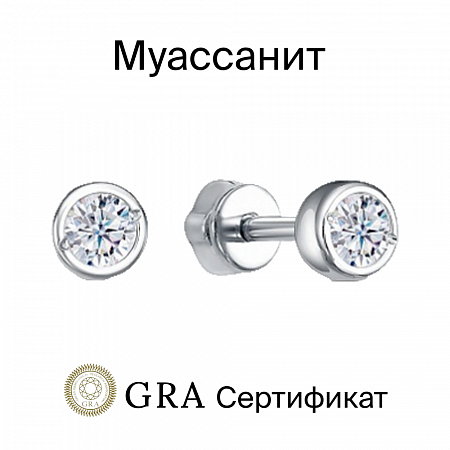 Серьги с муассанитом родированные серебро 925*